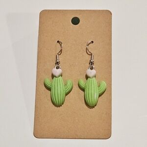Charming Green Cactus Earrings with Heart Details